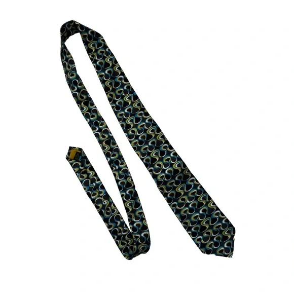 Emilio Pucci Black and Blue Geometric Silk Tie - Picture 5 of 5